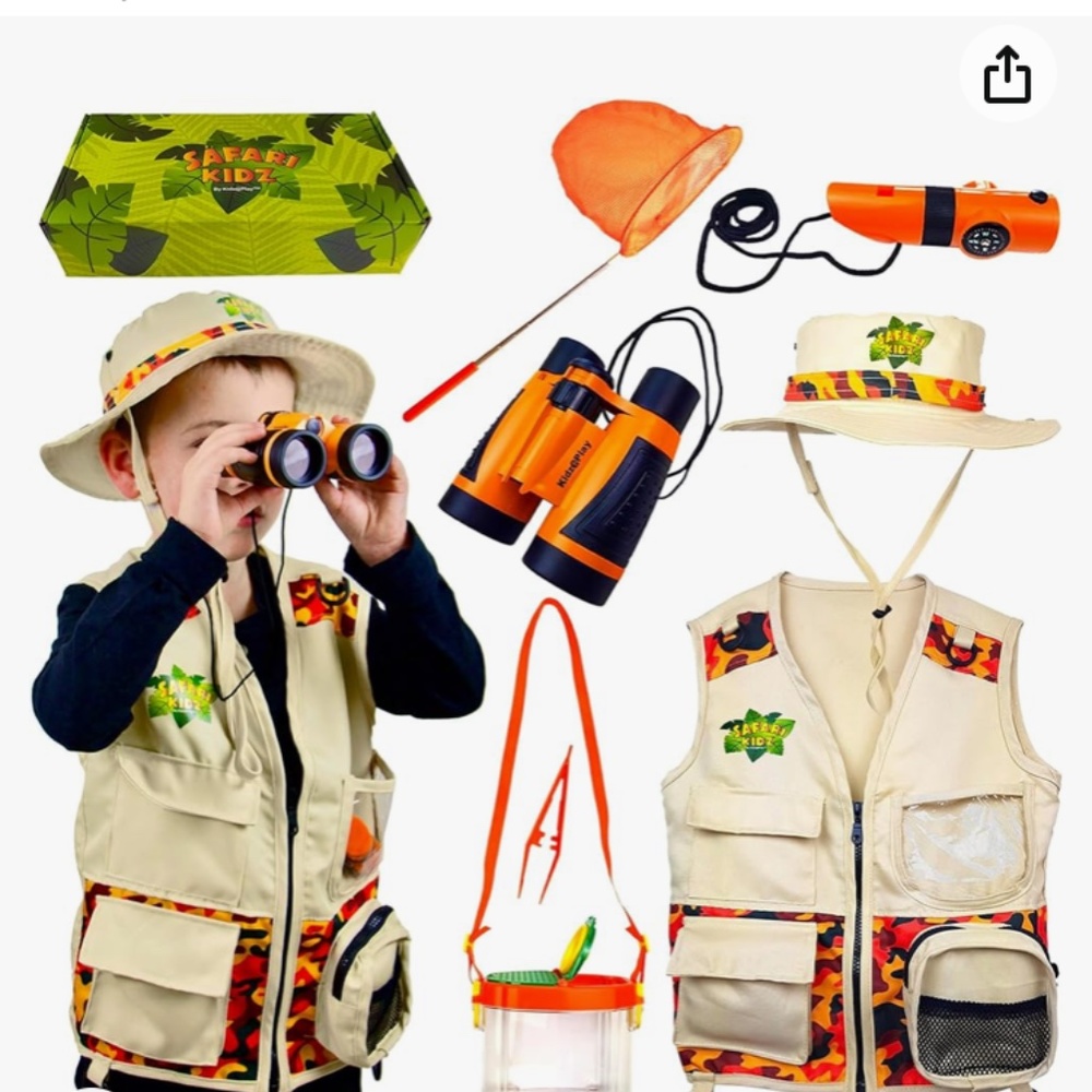 KIDS HALLOWEEN COSTUME SAFARI OUTDOOR ADVENTURE HAT VEST DELUXE SET